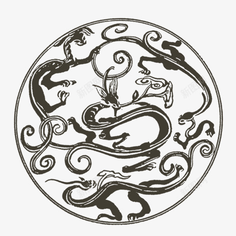 圆形龙纹png免抠素材_新图网 https://ixintu.com 水墨画 祥龙图案 花纹 装饰 龙纹