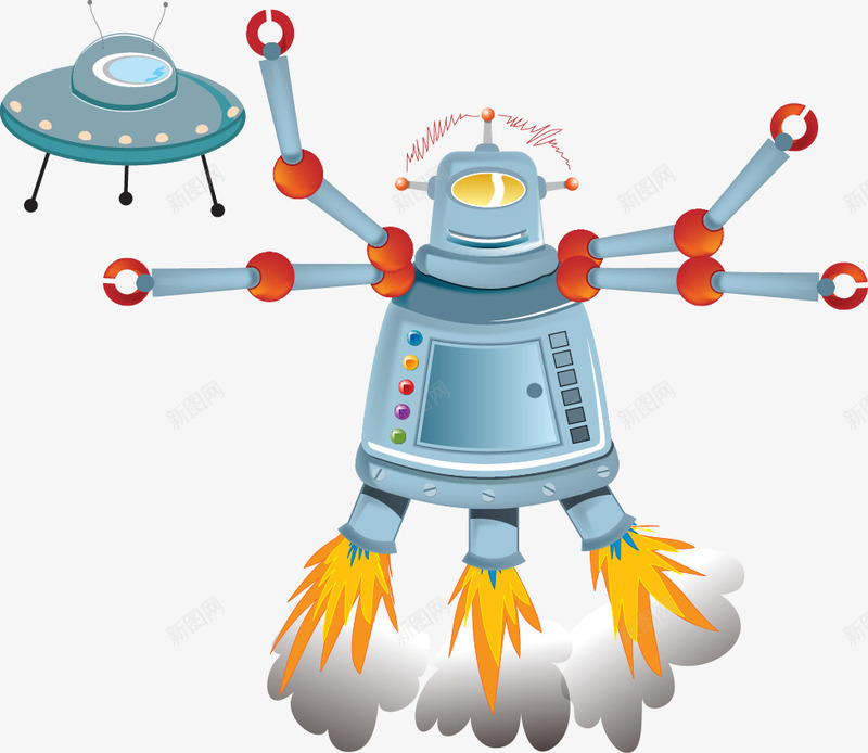 外星人png免抠素材_新图网 https://ixintu.com 可爱机器人 外星人 火箭 迷你UFO