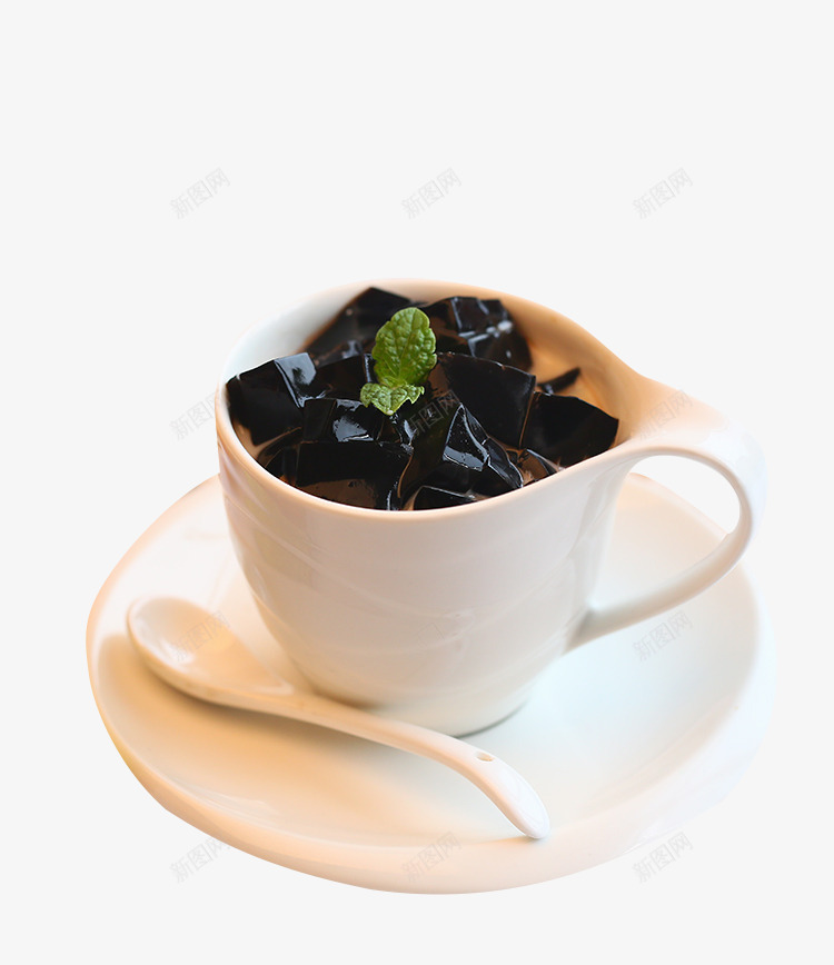 精致龟苓膏下午茶png免抠素材_新图网 https://ixintu.com 甜品龟苓膏 白色杯子 精致茶杯勺子 龟苓膏