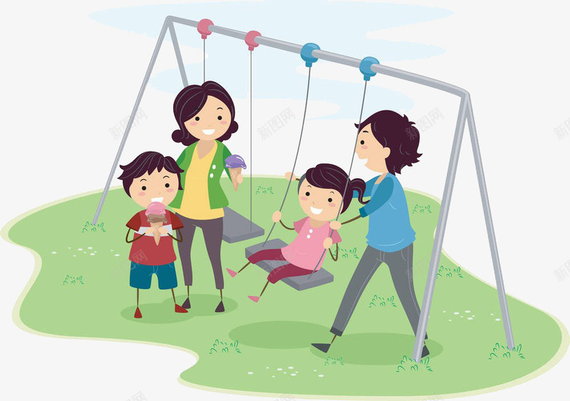 卡通人物荡秋千png免抠素材_新图网 https://ixintu.com 卡通人物荡秋千素材 卡通免抠素材 卡通免抠草地 秋千素材