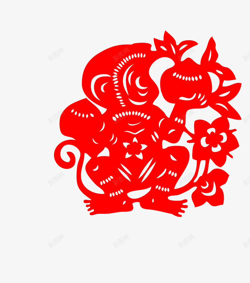 剪纸猴子png免抠素材_新图网 https://ixintu.com 剪纸 年货节 春节 猴子
