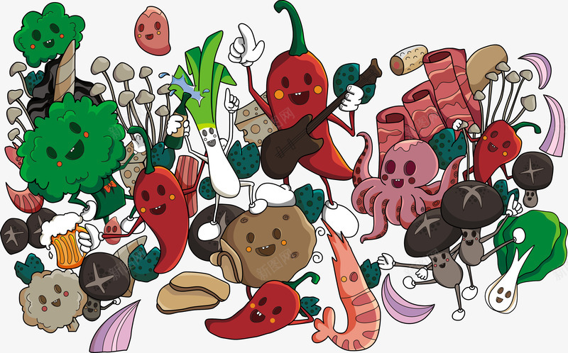 卡通蔬菜食物插画卡通矢量图ai免抠素材_新图网 https://ixintu.com 卡通蔬菜 矢量图 菜类图片 食材插画 食物插画 麻辣香锅素材