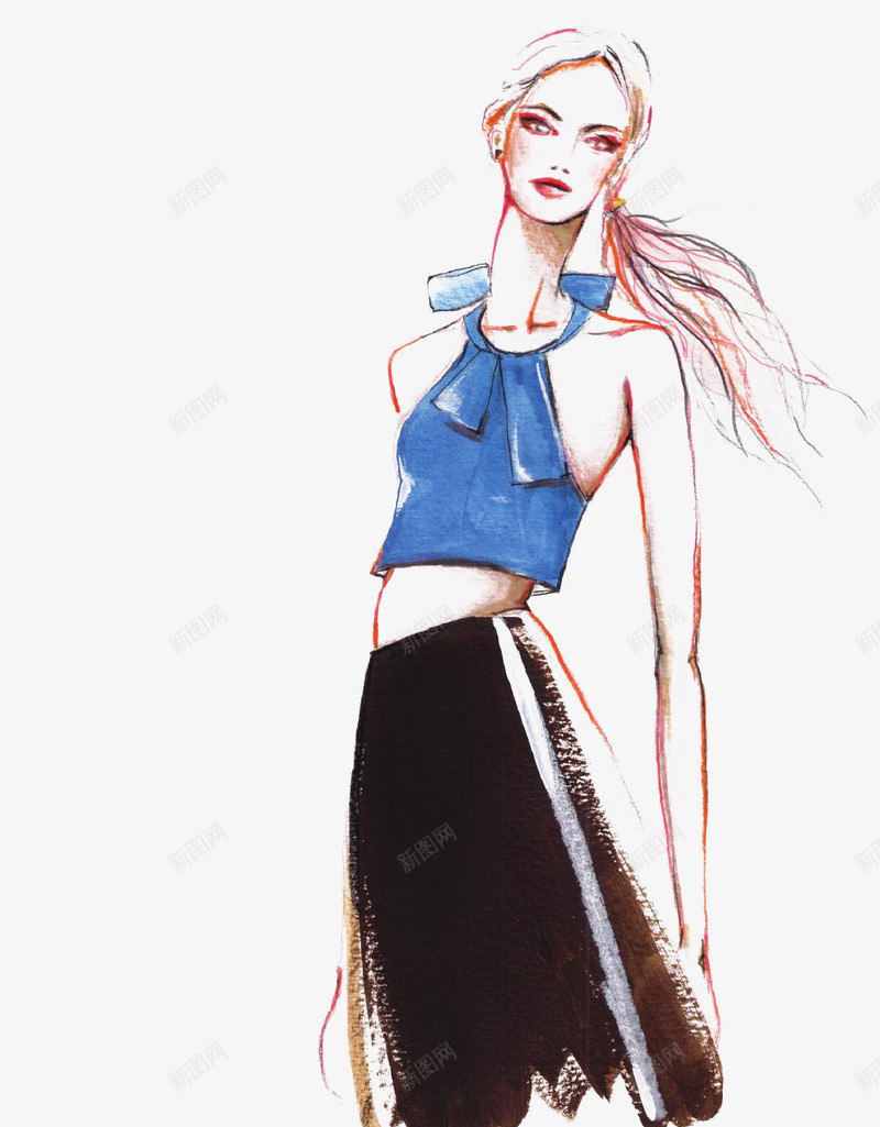 手绘时尚高端女装png免抠素材_新图网 https://ixintu.com 女装模特手绘 手绘时装模特 时装设计插画
