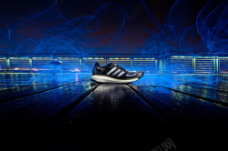 黑色运动鞋蓝光光效海报背景素材