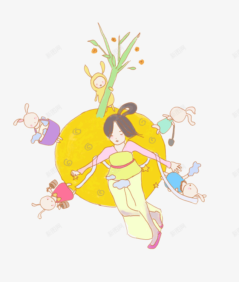 嫦娥和月兔png免抠素材_新图网 https://ixintu.com 中秋 月亮 节日
