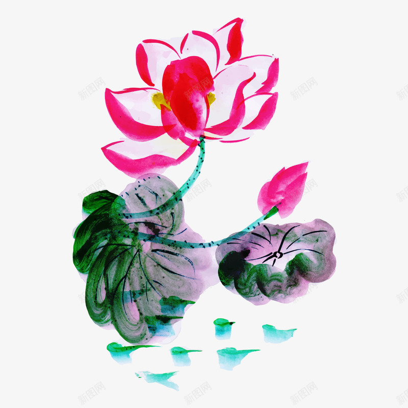 荷花睡莲中国风手绘矢量图eps免抠素材_新图网 https://ixintu.com 中国风 中国风水墨 手绘 手绘荷花 水墨荷花 荷花中国风 矢量图