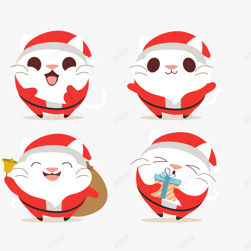 圣诞节卡通猫咪矢量图ai免抠素材_新图网 https://ixintu.com 动物 卡通 可爱 圆形 圣诞节 猫咪 红色 矢量图