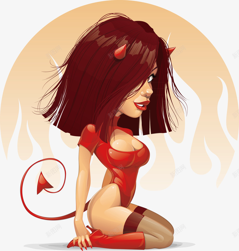 卡通现代绘画美女png免抠素材_新图网 https://ixintu.com 丝袜 头角 尾巴 粉红女郎