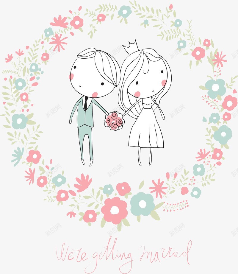 结婚婚庆装饰矢量图ai免抠素材_新图网 https://ixintu.com 婚庆装饰 手绘 结婚 矢量图