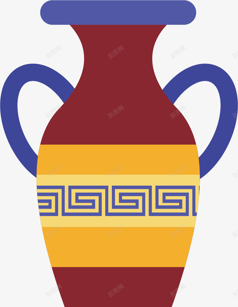 带两个手把的瓷器瓶矢量图ai免抠素材_新图网 https://ixintu.com 咖啡色 手把 瓷器瓶 花纹 蓝色 装饰 陶瓷 黄色 矢量图
