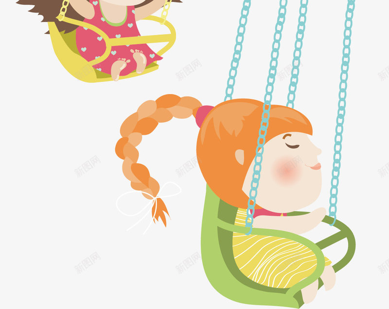 荡秋千的孩子们矢量图ai免抠素材_新图网 https://ixintu.com 卡通 卡通人物 卡通秋千 可爱 彩色 秋千 矢量图