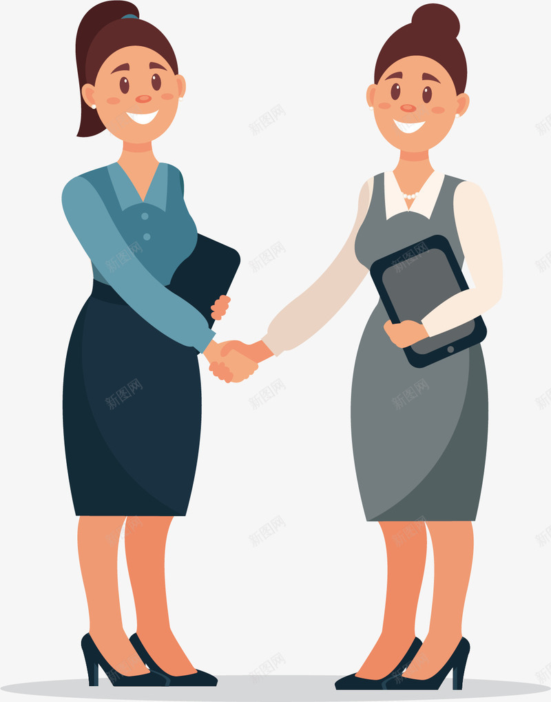 互相握手的女士矢量图ai免抠素材_新图网 https://ixintu.com 卡通手绘 商务 微笑 精致 美丽 连衣裙 矢量图