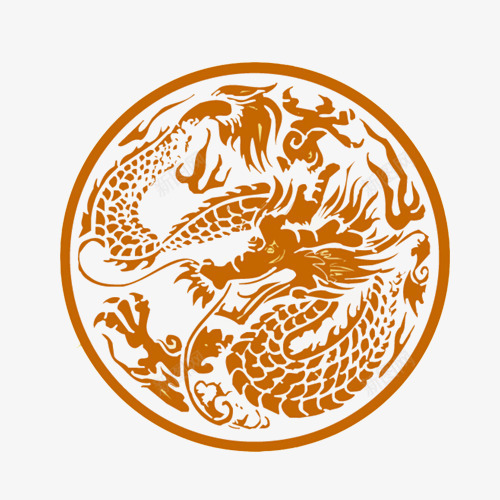 中国龙图腾圆形图案psd免抠素材_新图网 https://ixintu.com 中国龙 古代图腾 图腾 圆图腾 橘色图腾 王室象征 装饰素材 飞龙 黄色 龙形图腾
