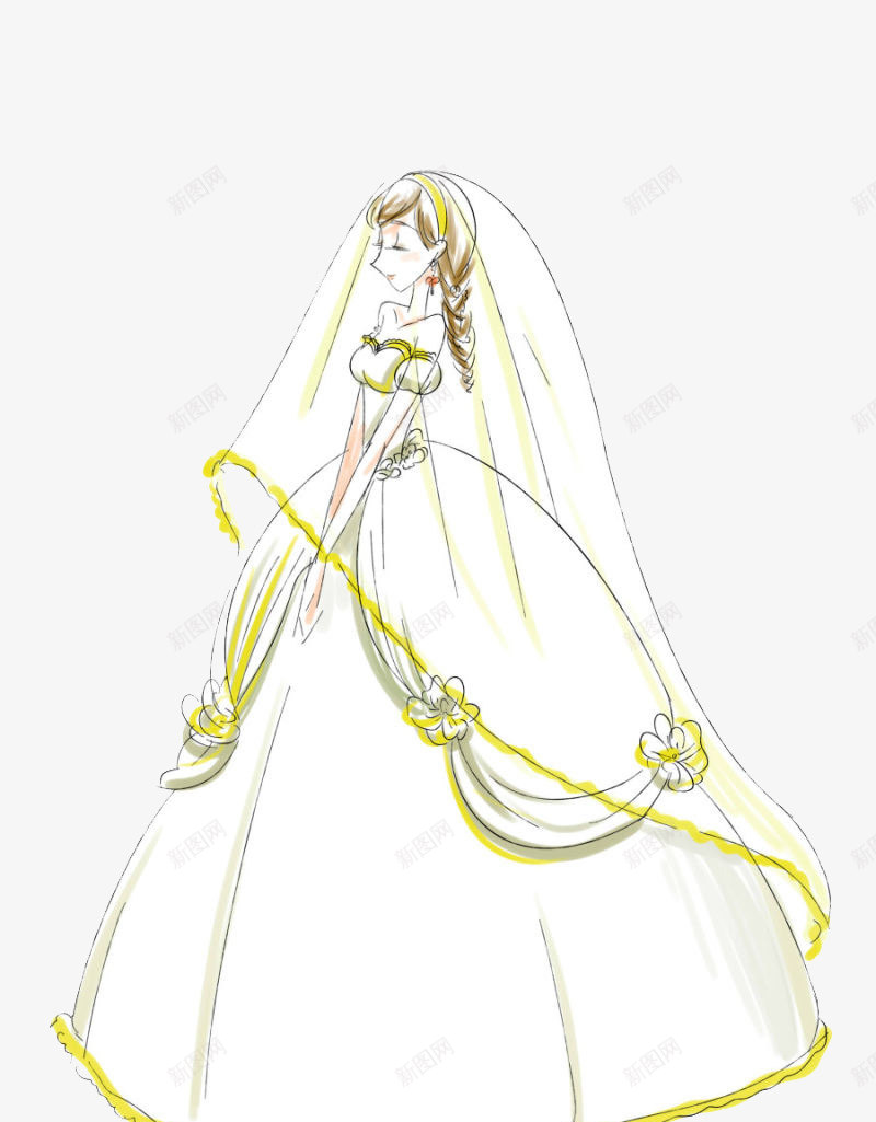 手绘穿婚纱的新娘png免抠素材_新图网 https://ixintu.com 出嫁 婚庆 婚纱 手绘 新娘 新娘侧面