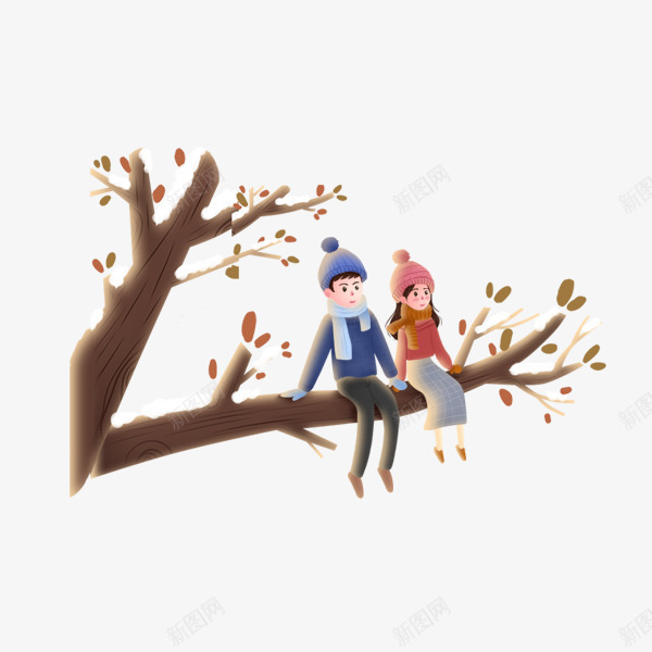 手绘坐在树枝上的孩子们psd免抠素材_新图网 https://ixintu.com 下雪 冬天 手绘坐在树枝上的孩子们 雪覆盖