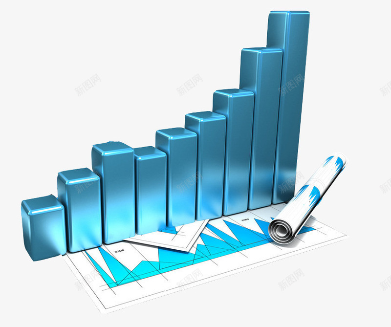 蓝色柱状图图标png_新图网 https://ixintu.com 3D PPT 图标 数据 柱状图 蓝色