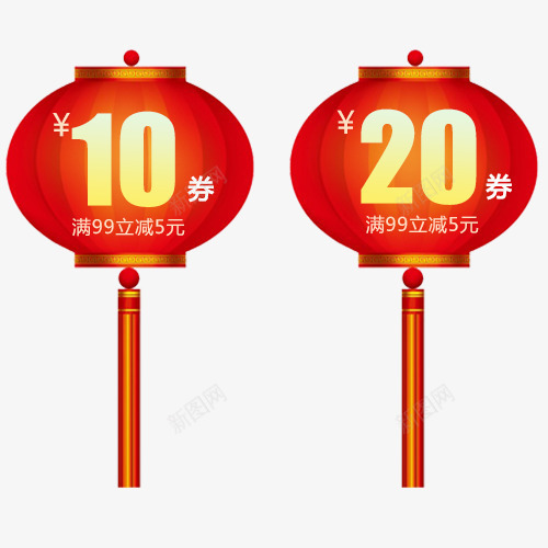 红色卡通电商卡通灯笼优惠劵png免抠素材_新图网 https://ixintu.com 优惠劵 天猫淘宝 年货节 春节购物 满减优惠 红色灯笼