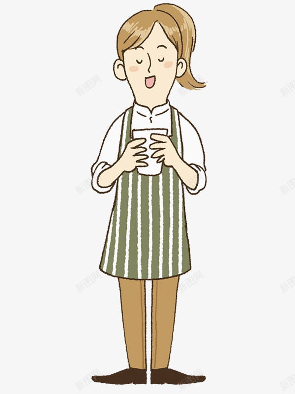 端着杯子的女人图png免抠素材_新图网 https://ixintu.com 卡通 围裙 女人 张嘴的 服务员 杯子 高兴地