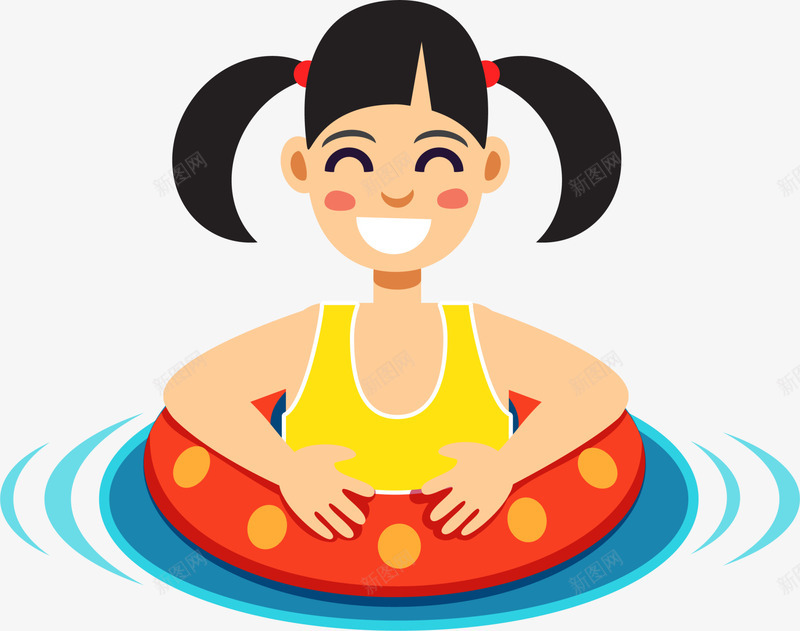 儿童节游泳的女孩png免抠素材_新图网 https://ixintu.com 儿童节 可爱女孩 害羞 开心 游泳的女孩 红色游泳圈