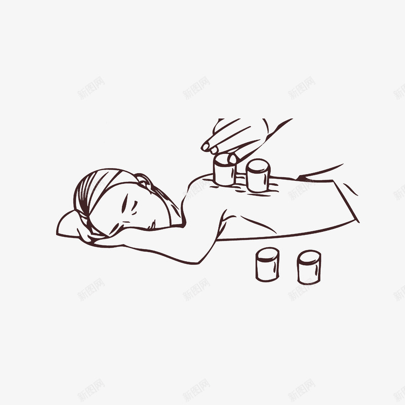 简笔手绘趴着拔罐的女士png免抠素材_新图网 https://ixintu.com 中医疗法 养身保健 手绘拔罐 简笔手绘 趴着拔罐