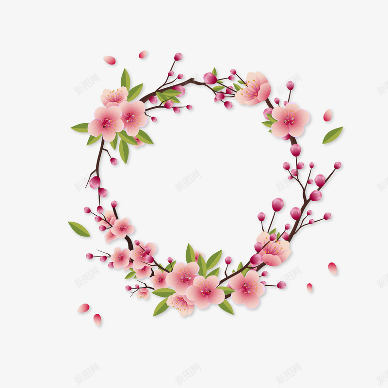 卡通小清新的桃花装饰边框矢量图eps免抠素材_新图网 https://ixintu.com PNG桃花 桃花 桃花PNG 装饰 装饰边框 边框 边框装饰 矢量图