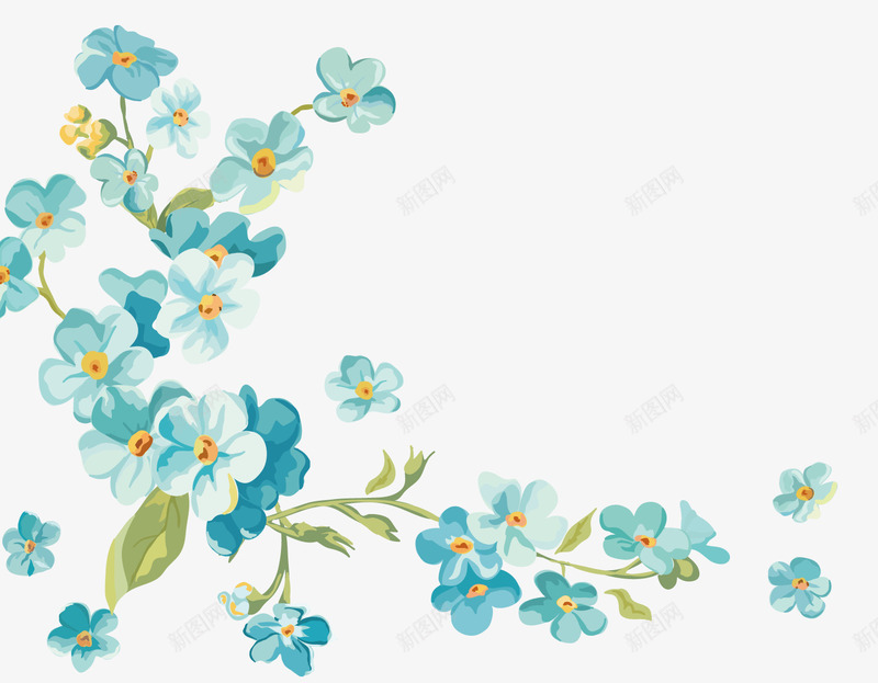 手绘小清新蓝色花卉png免抠素材_新图网 https://ixintu.com 卡通植物 小清新 手绘鲜花 背景装饰 蓝色花卉