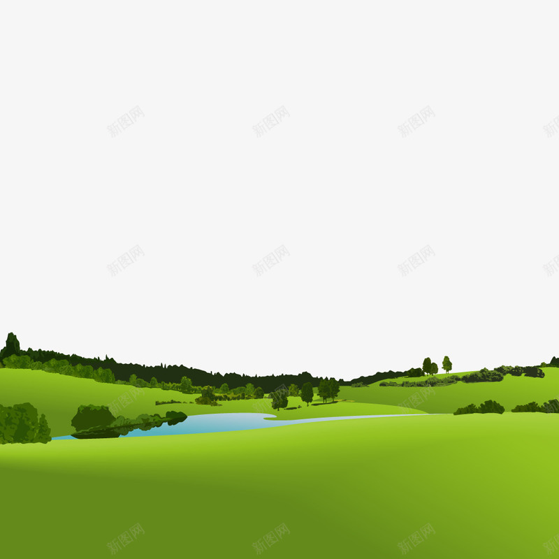河流绿地风景插画png免抠素材_新图网 https://ixintu.com 山 平原 春天风景 春季 水彩河流 河流 河流绿地 田园风景 绿树