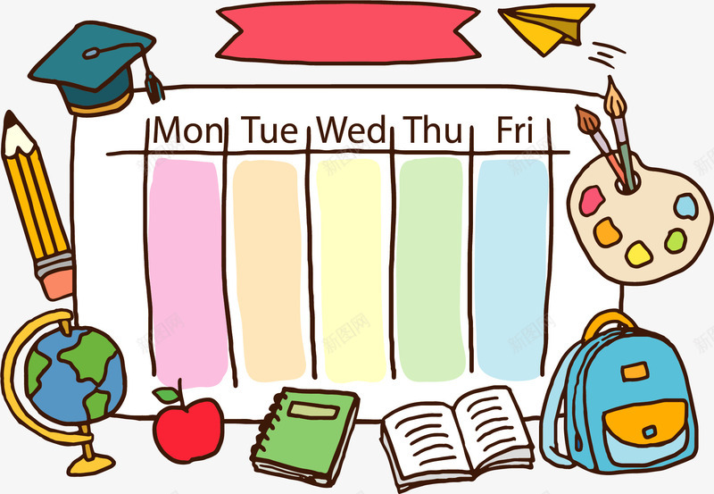 开学日卡通文具课表矢量图ai免抠素材_新图网 https://ixintu.com 卡通课表 开学 开学日 矢量png 课程表 课表 矢量图
