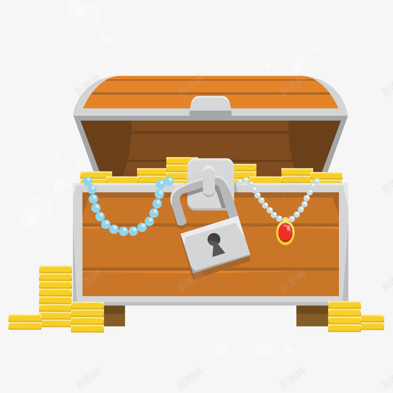 珠宝箱矢量图eps免抠素材_新图网 https://ixintu.com 宝藏 箱子 金币 锁 矢量图