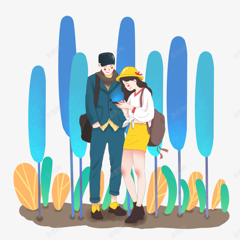 手绘情侣甜蜜旅游元素png免抠素材_新图网 https://ixintu.com 元素 免扣 情侣 旅游