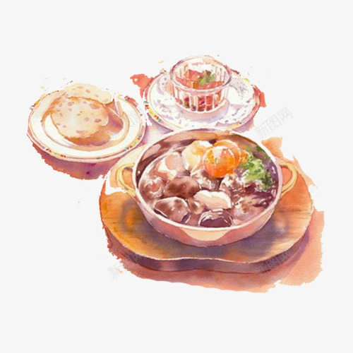 铁板烧手绘画片png免抠素材_新图网 https://ixintu.com 咖啡 手绘美食 牛肉 铁板烧 面包