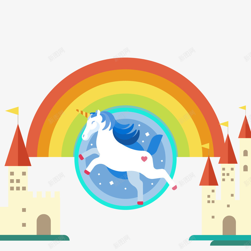 彩色魔法世界独角兽矢量图ai免抠素材_新图网 https://ixintu.com 彩绘 插画设计 独角兽 童话故事 魔法世界 矢量图