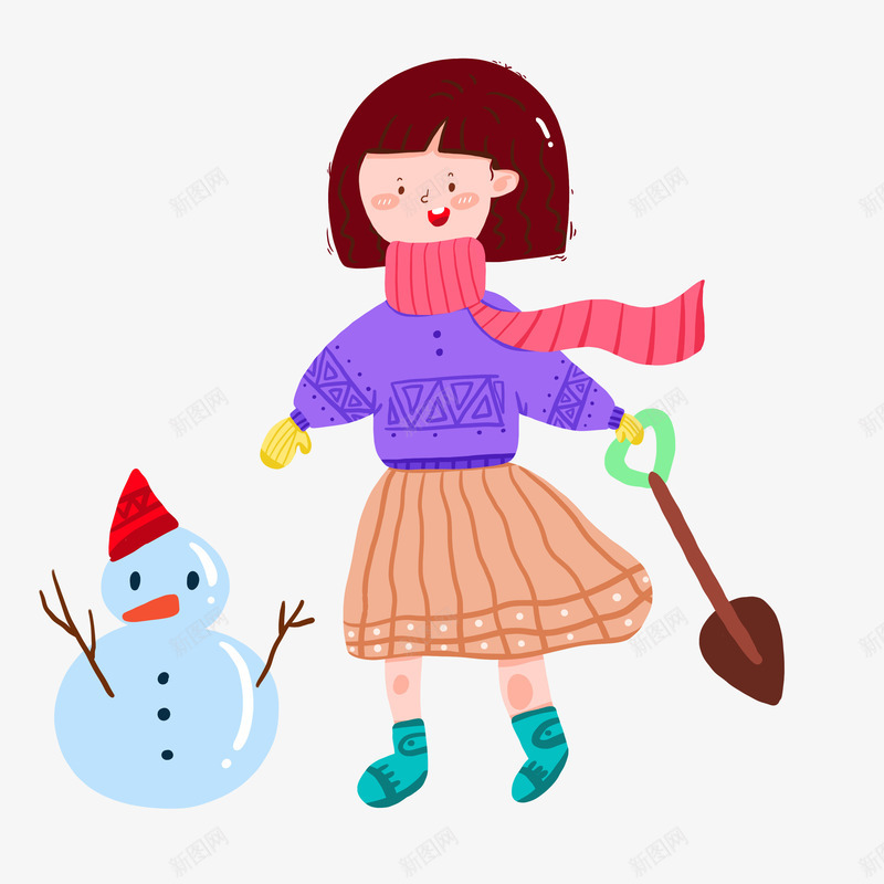 女孩堆雪人元素png免抠素材_新图网 https://ixintu.com 冬天 堆雪 女孩 雪
