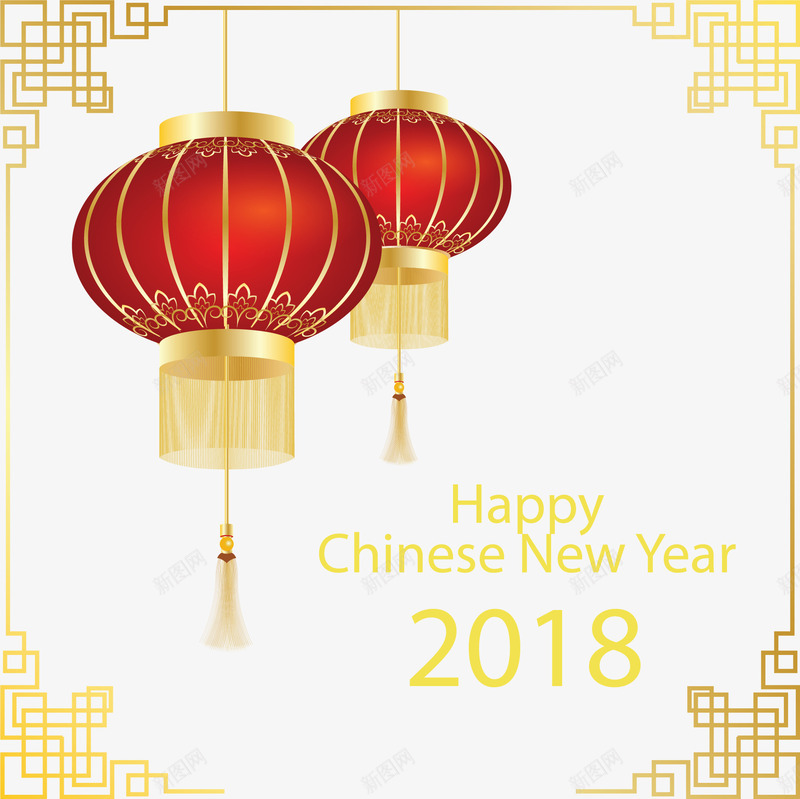 精美大红灯笼新年海报矢量图ai_新图网 https://ixintu.com 中国新年 中国风 古风边框 大红灯笼 矢量png 红灯笼 矢量图