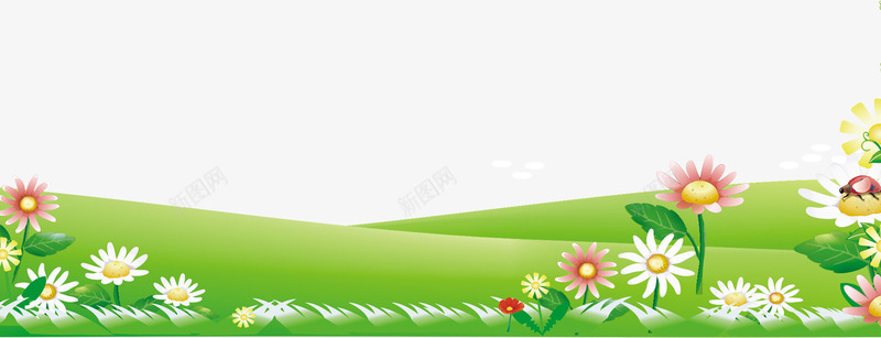 手绘春日草地踏青花朵png免抠素材_新图网 https://ixintu.com 春日 花朵 草地 踏青