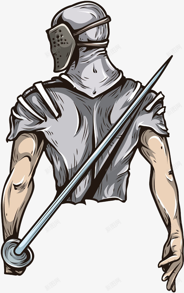 手绘士兵png免抠素材_新图网 https://ixintu.com 僵尸 刀剑 剑 士兵 手绘 灰色 盔甲 背影 银色