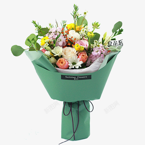 多色花朵花束蓝色包装纸png免抠素材_新图网 https://ixintu.com 多色花朵 花束 蓝色包装纸