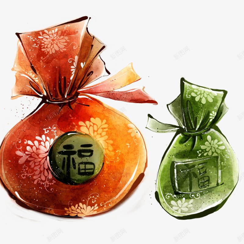 水彩福袋png免抠素材_新图网 https://ixintu.com 中国风 唯美 水彩 福 福袋 袋子