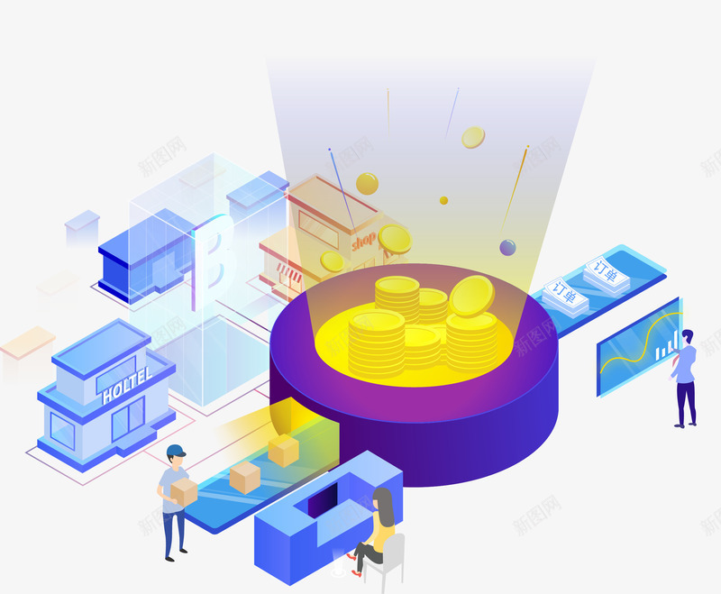 25D市场交易插画矢量图ai免抠素材_新图网 https://ixintu.com 交易插图 市场交易 市场交易矢量图案 插画 矢量图 科技 装饰 金融 金钱