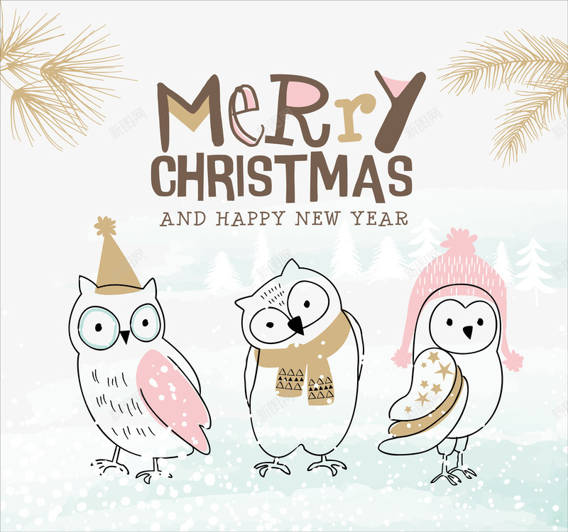 手绘圣诞猫头鹰背景矢量图ai免抠素材_新图网 https://ixintu.com Christmas 圣诞节 圣诞节海报背景 平安夜 新年 猫头鹰 礼物 节日 矢量图