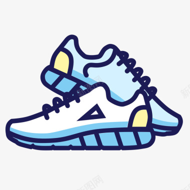 蓝色手绘线稿运动鞋子元素图标图标