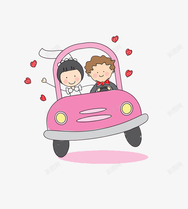 充满爱心的浪漫婚车装饰png免抠素材_新图网 https://ixintu.com 婚庆 宣传 广告 流畅线条 粉红 行驶中的汽车 装饰