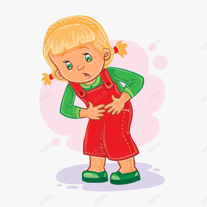 卡通金发女孩png免抠素材_新图网 https://ixintu.com 不开心 人物 卡通 卡通人物不开心 女孩 学校 孩童 生病病痛 疼痛 肚子疼 背带裤 金发