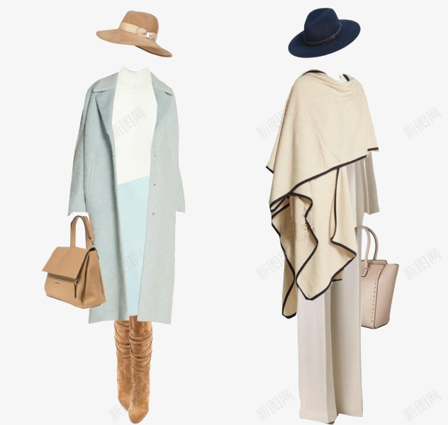时尚套装png免抠素材_新图网 https://ixintu.com 产品实物 外套 女包 女装 帽子 服装 服饰 裤子 风衣
