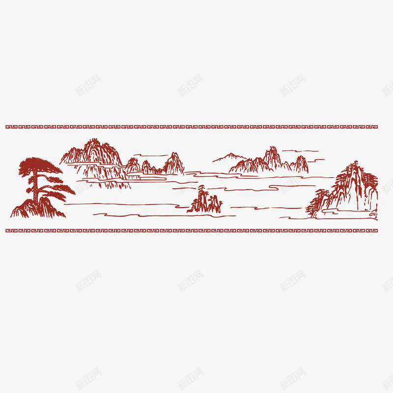 山川河流红色中国风矢量图ai免抠素材_新图网 https://ixintu.com 中国风 山川 山川河流 河流 红色 矢量图
