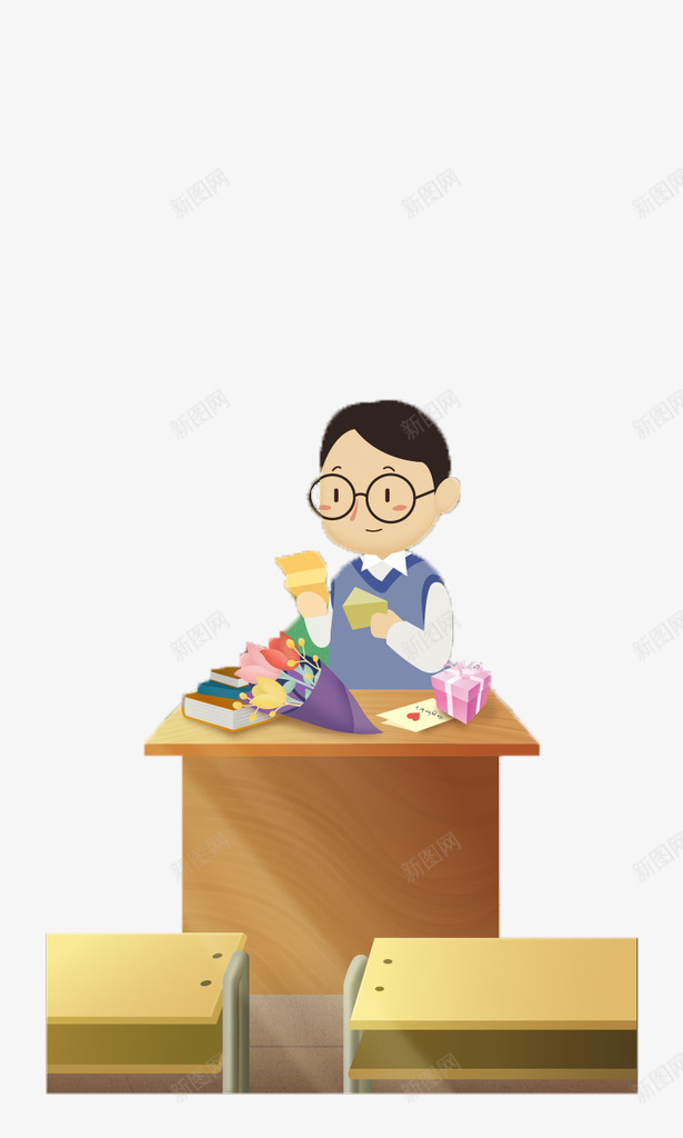 卡通风格教师节老师插图png免抠素材_新图网 https://ixintu.com 卡通 插图 海报 祝福 老师 老师背影 装饰 韩版 鲜花