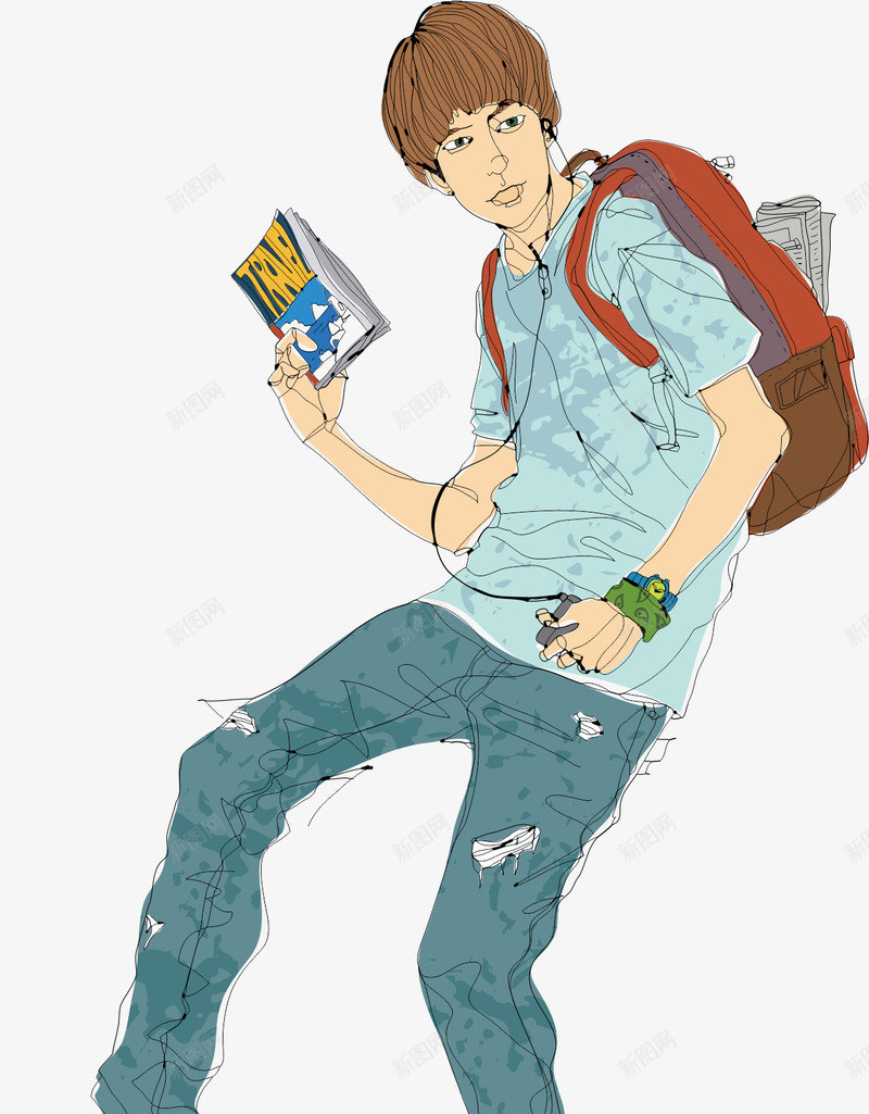 看书的男孩png免抠素材_新图网 https://ixintu.com 卡通人物 男孩 看书 背包的人 都市