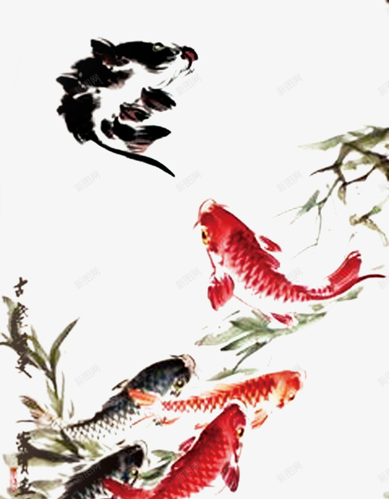 中国水墨鱼富贵彩色Z001png免抠素材_新图网 https://ixintu.com Z001 中国 富贵 彩色 水墨 鱼