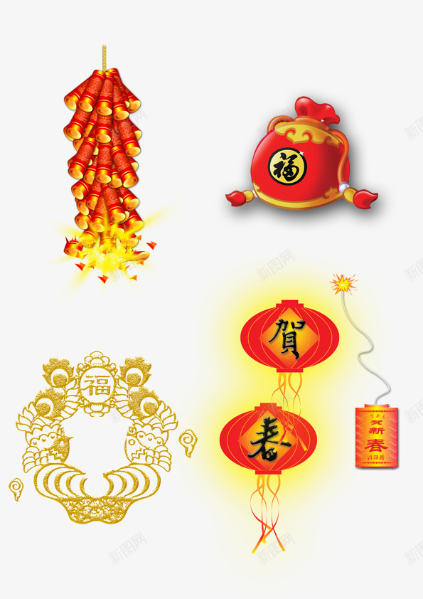 鞭炮响起png免抠素材_新图网 https://ixintu.com 福包 福袋 贺春文字 鞭炮