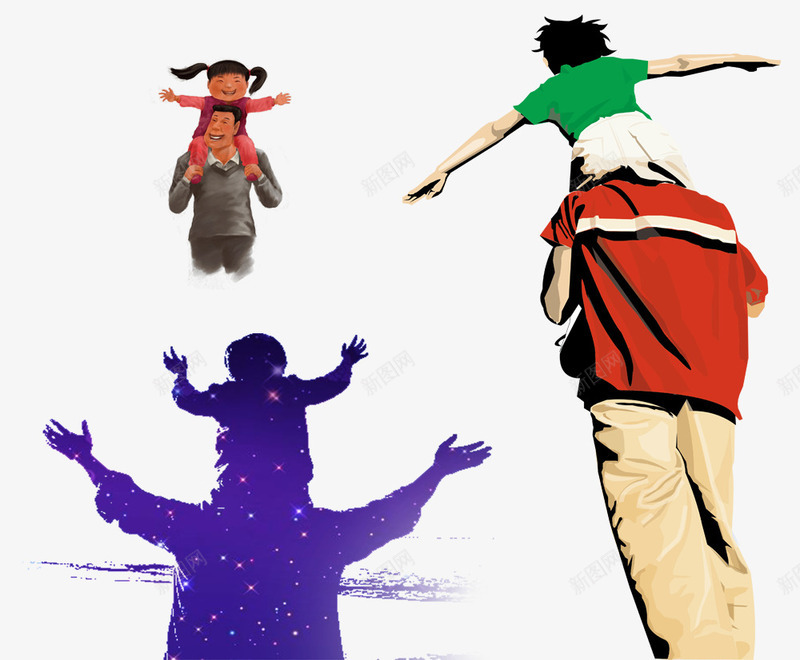 肩膀上的小孩psd免抠素材_新图网 https://ixintu.com 卡通 小孩 手绘 父爱 肩膀上的小孩 背影